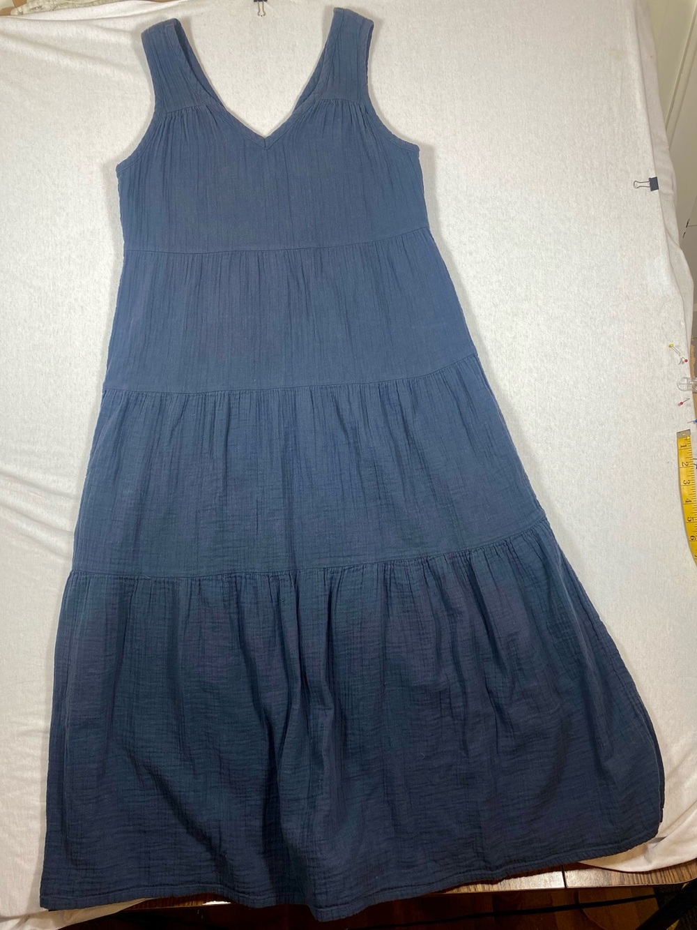 Quince Organic Cotton Gauze Tiered Maxi Dress S Indigo Blue